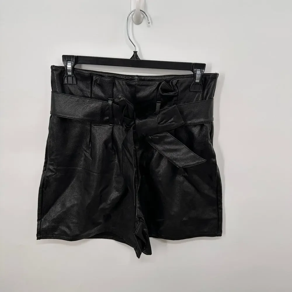 COMMANDO NWT Black Faux Leather Paperbag Shorts in Black // Small